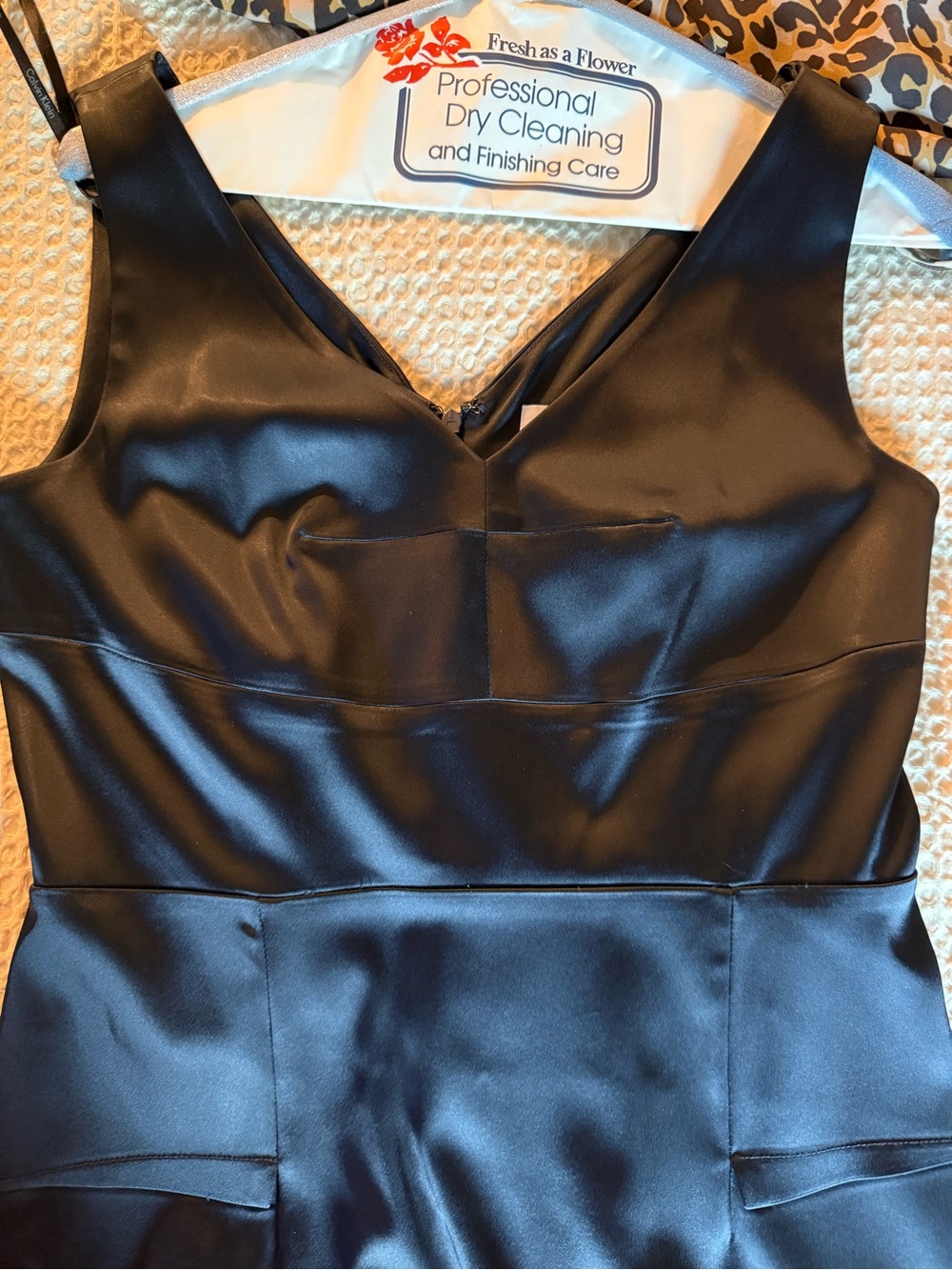 Calvin Klein Navy Satin Dress with V-Neck